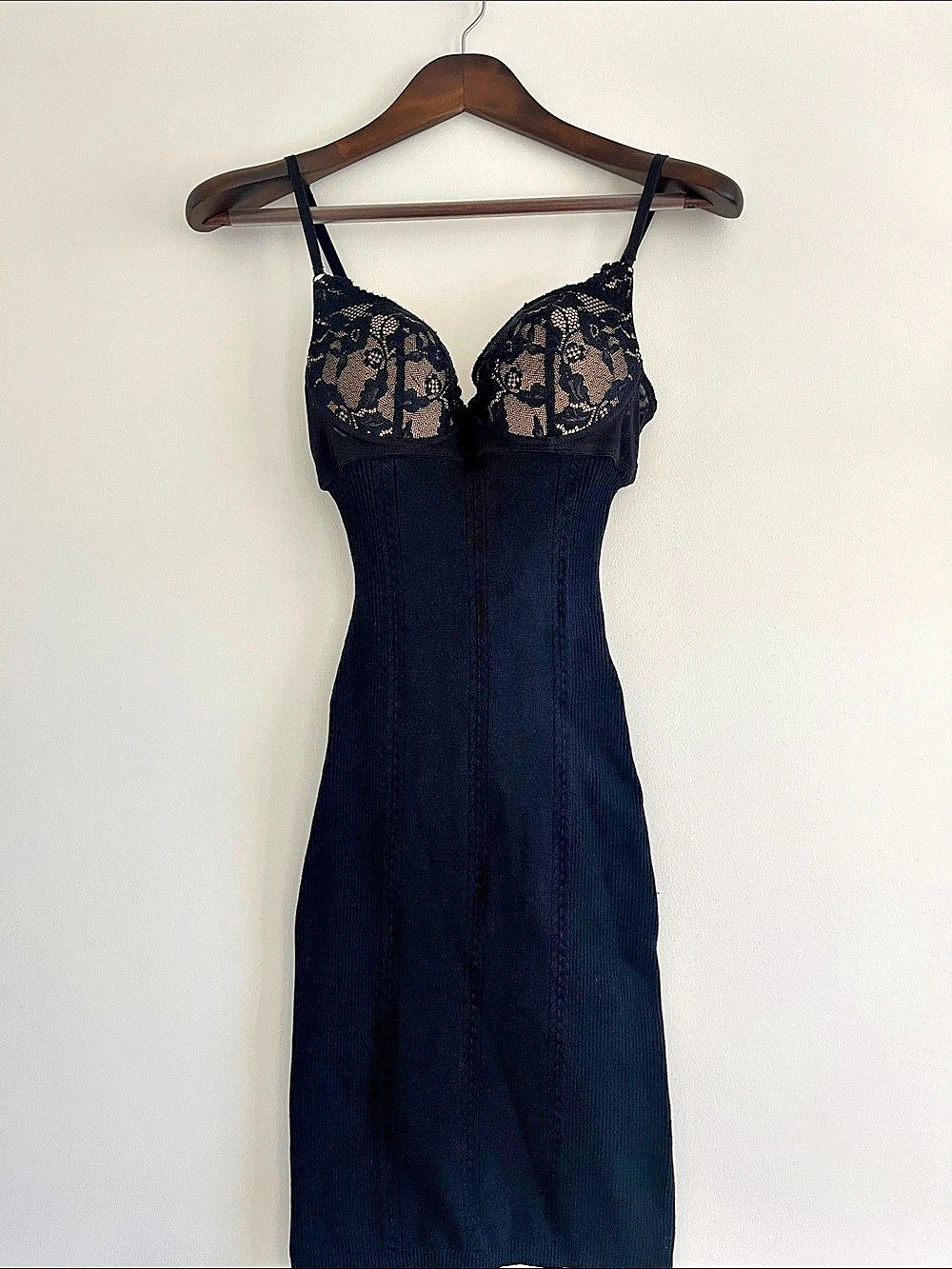 Marciano Black Silk Knit and Lace Bustier Midi bodycon Dress Size XS
